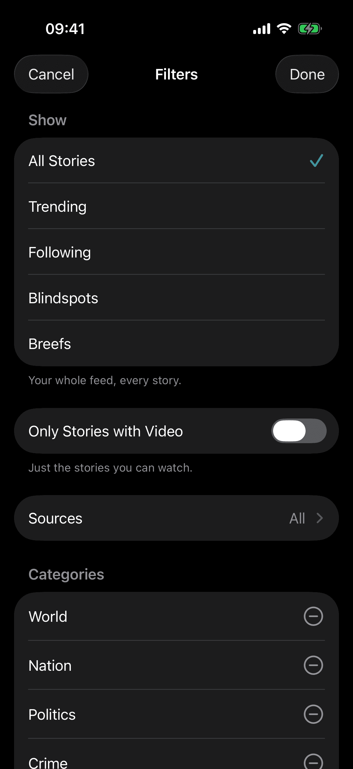 Feed filters: All Stories, Trending, Following, Blindspots, Breefs