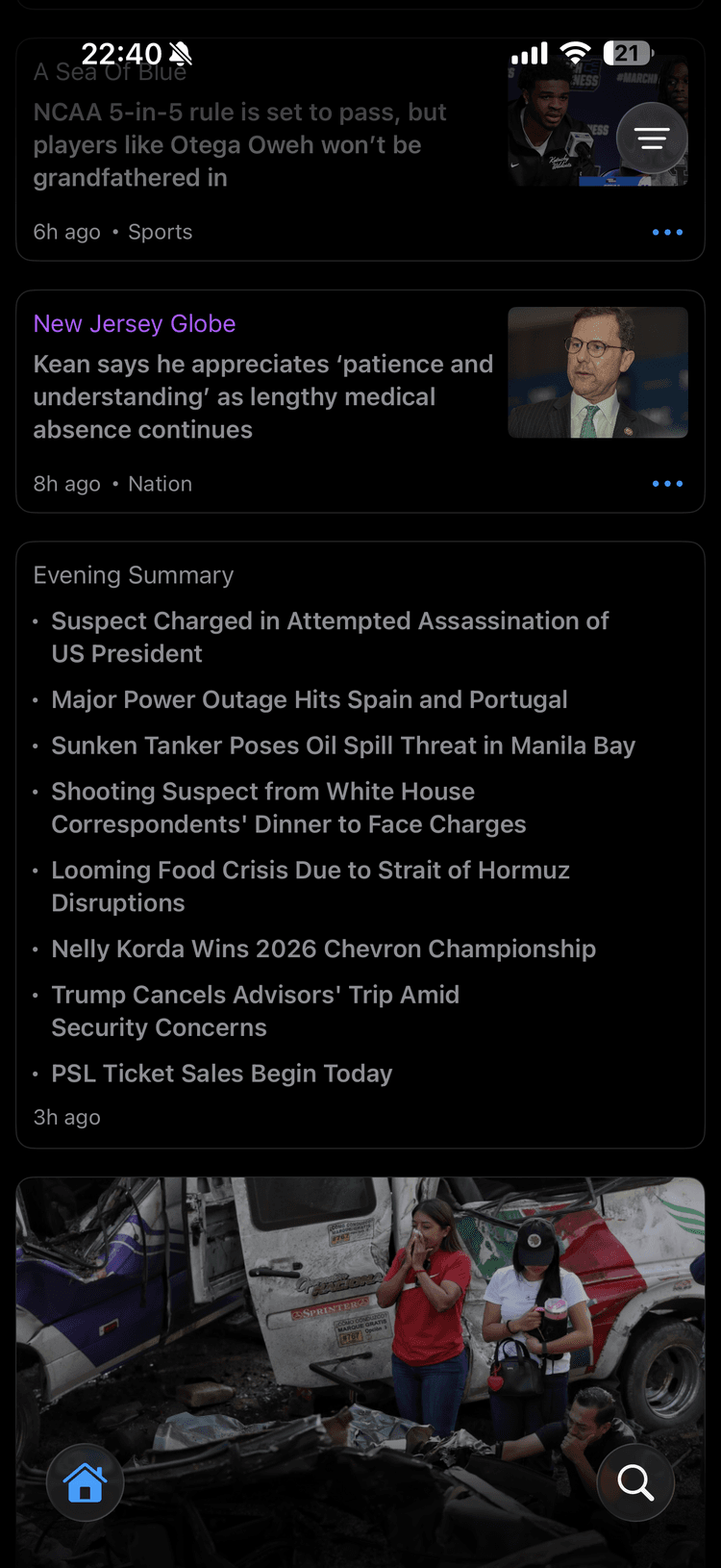 Breefly home feed with Evening Summary